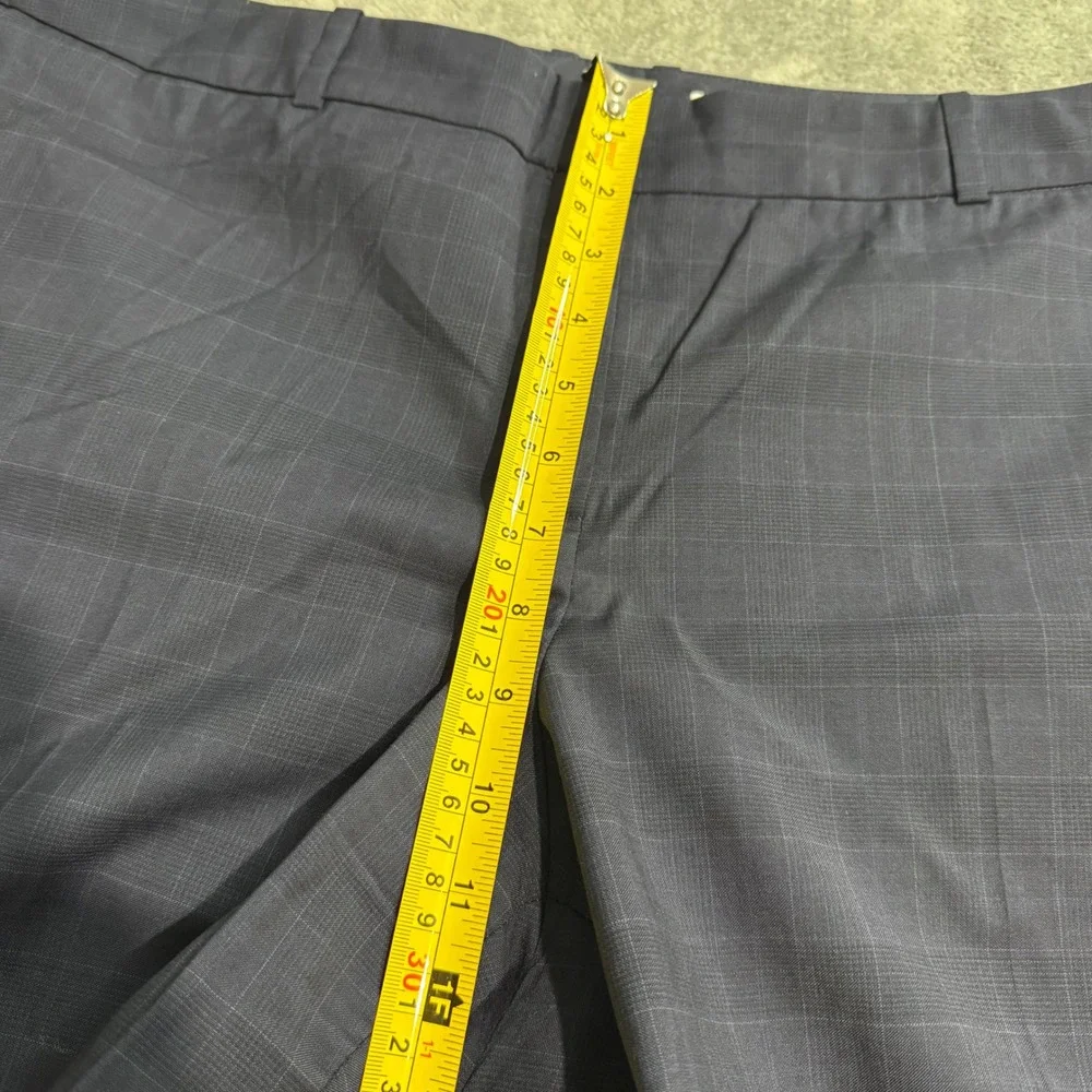 Hugo Boss Mens Navy Blue Glen Plaid 100% Virgin Wool Cuffed Dress Pants 38x23.5
